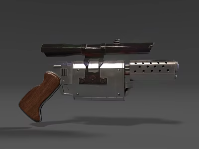 Tactical Pistol With Wooden Grip Metal Frame Perforated Barrel And Top Accessory 3d model