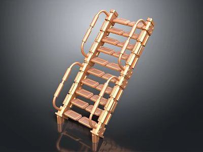 Golden Metal Ladder Like Structure With Multiple Rungs And Side Handrails 3d model