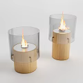 Modern Fireplace With Wooden Base Transparent Glass Cover And Flames