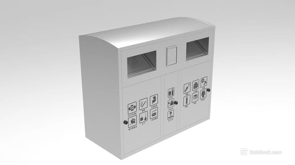 Modern Silver Dual Compartment Recycling Bin With Waste Sorting Icons 3d model 