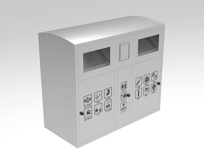 Modern Silver Dual Compartment Recycling Bin With Waste Sorting Icons 3d model