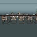 Natural Wooden Tea Table and Rattan Chairs with Tea Tray and Potted Plants