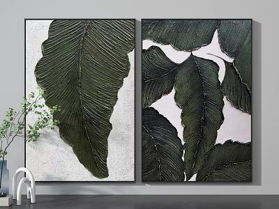 Green Leaf Textured Canvas Paintings For Modern Interior Wall Decor 3d model