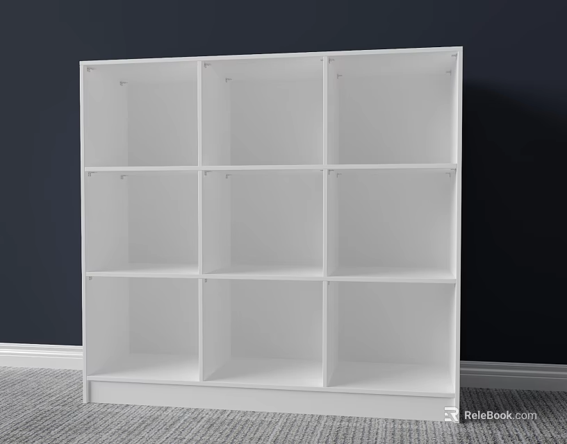White Nine Grid Bookshelf Modern Interior Design With Open Compartments 3d model 