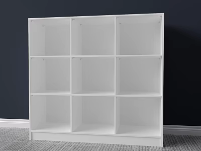 White Nine Grid Bookshelf Modern Interior Design With Open Compartments 3d model