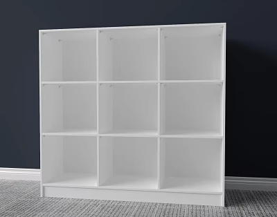 White Nine Grid Bookshelf Modern Interior Design With Open Compartments 3d model