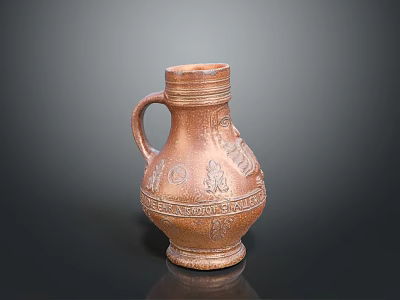 Antique Terracotta Vase With Intricate Carved Patterns And Decorative Handle Displayed On Dark Background 3d model