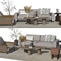 Modern Sofa And Coffee Table Set With Woven Accent Chair Decorative Pillows And Side Tables
