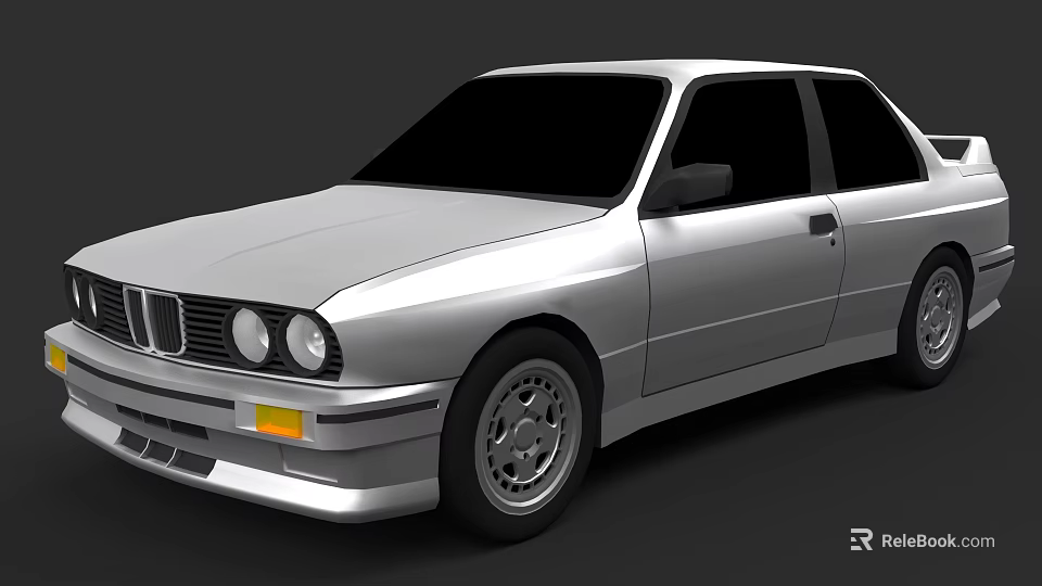 Silver BMW Classic Two Door Car With Round Headlights And Alloy Wheels 3d model 
