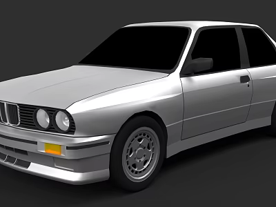 Silver BMW Classic Two Door Car With Round Headlights And Alloy Wheels 3d model