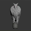 Detailed Mythical White Bird Sculpture With Horned Head Red Eyes On Cylindrical Base