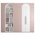 Modern Pastel Wardrobe Design With Pink White Curved Doors Storage Shelves And Golden Handles