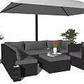 Outdoor Wicker Sofa Setup With Coffee Table Umbrella And Green Plants 3d model