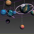 Interactive Zone Displaying Colorful Hanging Solar System Planets In Grid Structure 3d model