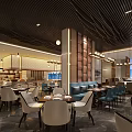 Modern Elegant Restaurant Interior With Dining Tables Chairs Pendant Lights And Sofa Seats