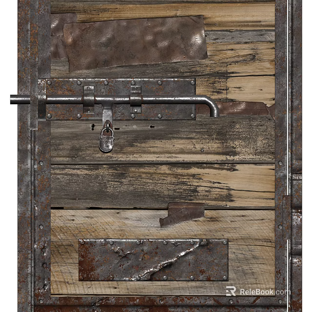 Rustic Wooden Swing Door with Metal Latch Hinges and Weathered Wood Design 3d model 