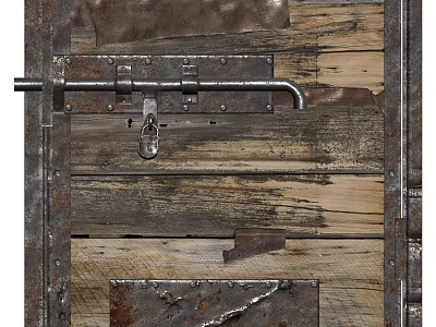 Rustic Wooden Swing Door with Metal Latch Hinges and Weathered Wood Design 3d model