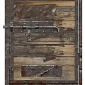 Rustic Wooden Swing Door with Metal Latch Hinges and Weathered Wood Design