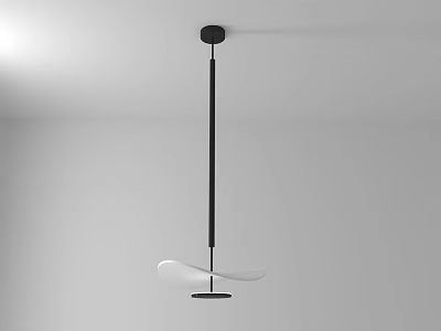 Modern Abstract Pendant Light With Minimalist Black Rod And White Leaf Shaped Shade Design 3d model