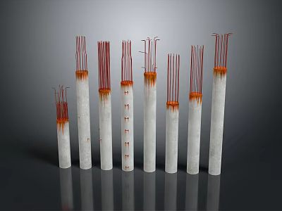 White Cylindrical Objects With Red Filaments On Top And Orange Base Arranged In Row 3d model