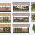 Vines Growing On Garden Fence And Trellis With Green Leaves And Flowers