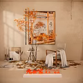 Sunlit Interior Space With Orange Leaf Plant Painting Chair And Carpet