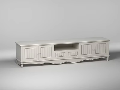 White Traditional TV Stand With Cabinet Doors Drawers And Decorative Base 3d model