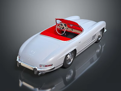 Vintage Silver Open Top Convertible Car With Red Interior And Classic Styling 3d model