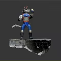 Game Movie Character Anthropomorphic Mouse Blue Red Outfit Mechanical Arm Standing On Rocky Platform