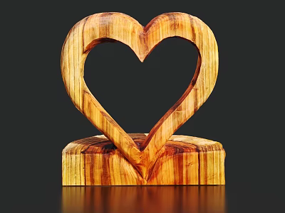 Hand Carved Wooden Heart Sculpture With Hollow Design And Solid Base 3d model