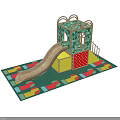 Children's Play Structure With Slide Playhouse Steps And Colorful Floor Mat