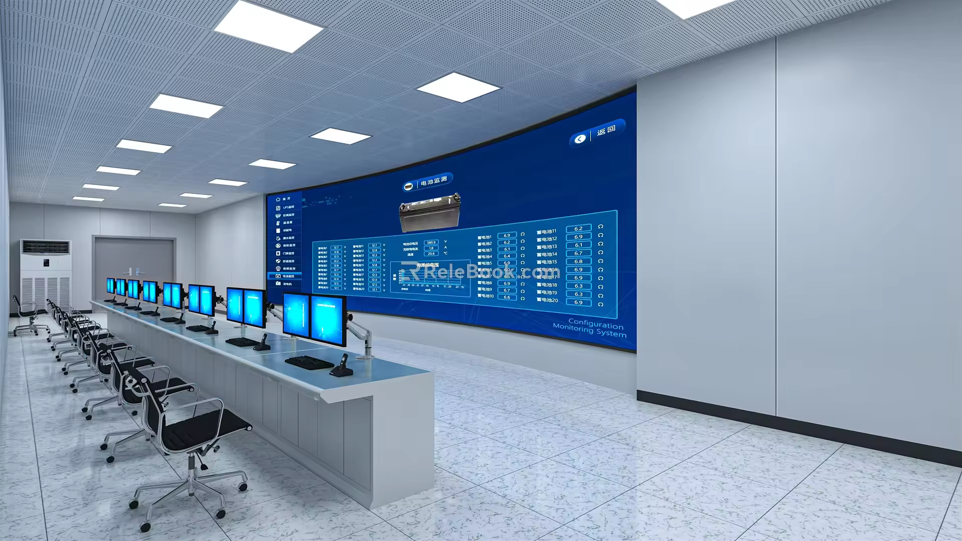 Command Room of Modern Monitoring Room 3d model