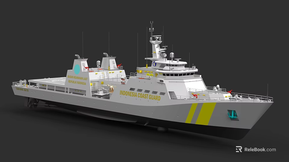 Vietnamese Coast Guard Ship With White Hull Yellow Stripes And Antenna Systems 3d model 