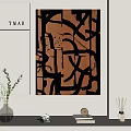 Modern Interior Decor With Abstract Black Orange Geometric Artwork And Decorative Items 3d model