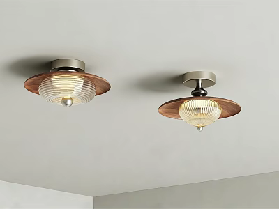 Two Modern Ceiling Lights With Wooden Frame And Transparent Lampshade On White Ceiling 3d model