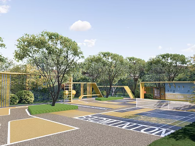 Modern Park Sports Park Badminton Court Fitness Equipment 3d model