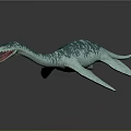 Turquoise Spotted Plesiosaur With Open Mouth Sharp Teeth And Flippers 3D Model On Dark Background