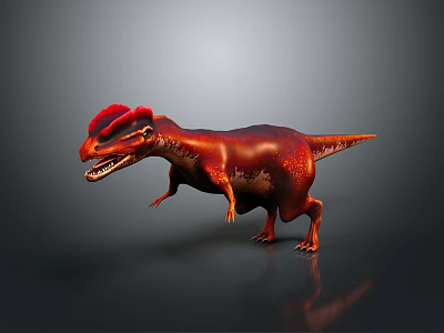 Red Crest Dinosaur 3D Model With Fierce Expression And Red Brown Skin 3d model