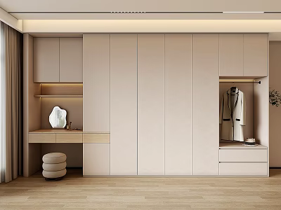 Modern Minimalist Wardrobe Interior With Light Color Finish And Storage Compartments 3d model