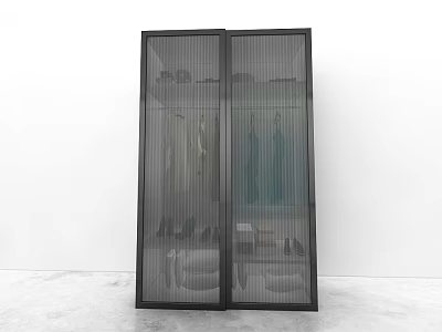 Modern Glass Door Wardrobe With Clothing Storage And Shoe Shelves Design 3d model