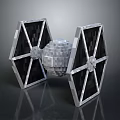 Block Built Space Starfighter Model With Silver Spherical Core And Black Triangular Panels