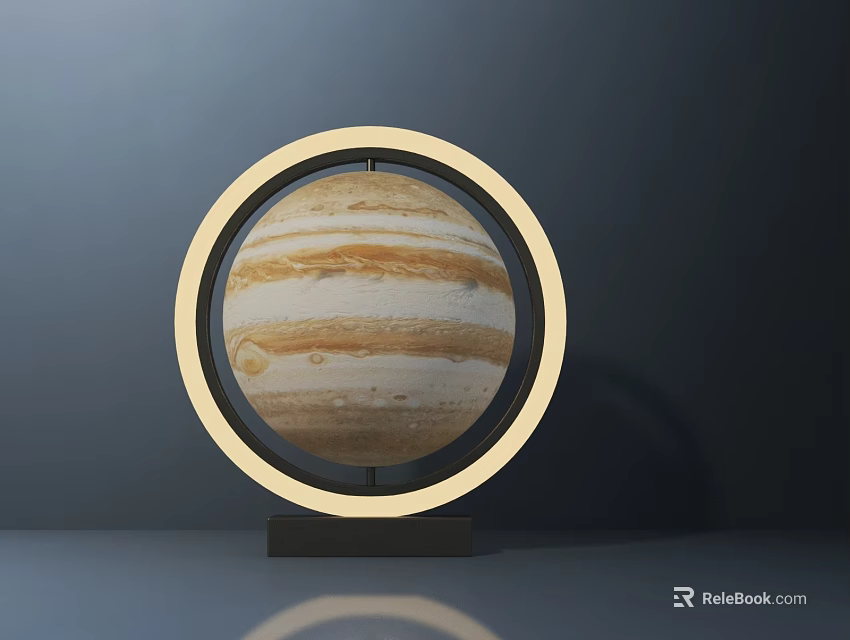 Modern Table Lamp With Circular Golden Frame Jupiter Pattern And Dark Base 3d model 