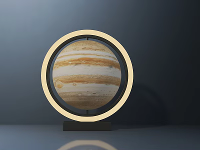 Modern Table Lamp With Circular Golden Frame Jupiter Pattern And Dark Base 3d model