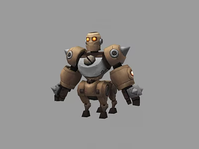 Cartoon Style Metallic Robot Game Movie Character With Yellow Eyes And Spikes 3d model