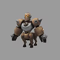 Cartoon Style Metallic Robot Game Movie Character With Yellow Eyes And Spikes