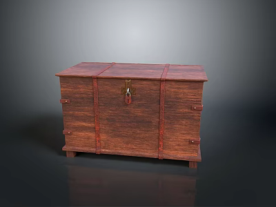 Vintage Dark Wooden Chest With Metal Lock Decorative Straps And Support Legs 3d model
