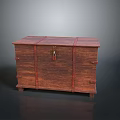 Vintage Dark Wooden Chest With Metal Lock Decorative Straps And Support Legs