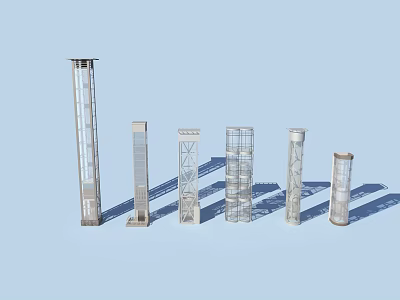 Architectural Columns Featuring Diverse Geometric Patterns And Structural Designs For Building 3d model