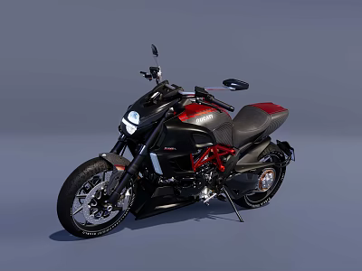 Modern Black And Red Motorcycle With Sleek Design And Leather Seat 3d model