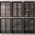 Various Design Decorative Glass Sliding Doors With Geometric Patterns And Dark Frames 3d model